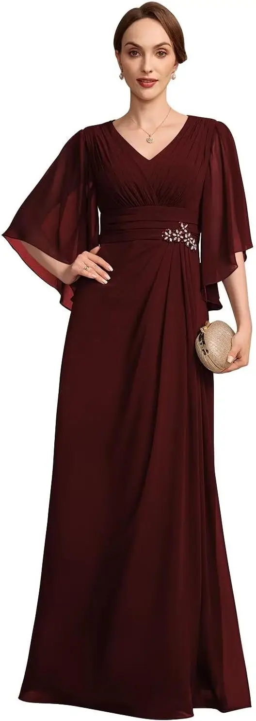 

Appliques Mother of The Bride Dresses 2025 Chiffon Half Sleeve Formal Dresses A Line Prom Gowns Wedding Dresses for Women