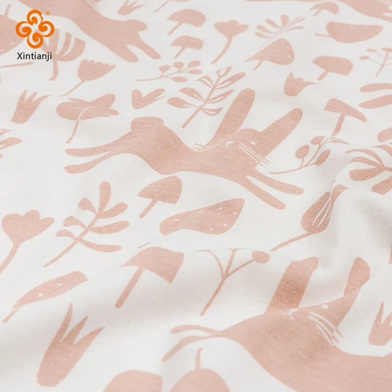 180x50cm Cotton Knitted Jersey Cartoon Animal Print Fabric Children Sleeping Bag Climbing Apricot Cloth DIY Material Half Meter