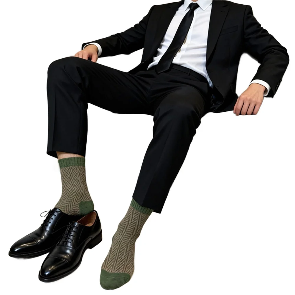 

Autumn Men Casual Formal Business Socks Middle Tube Stocking Wavy Printed Elastic Breathable Fitness Sports Socks