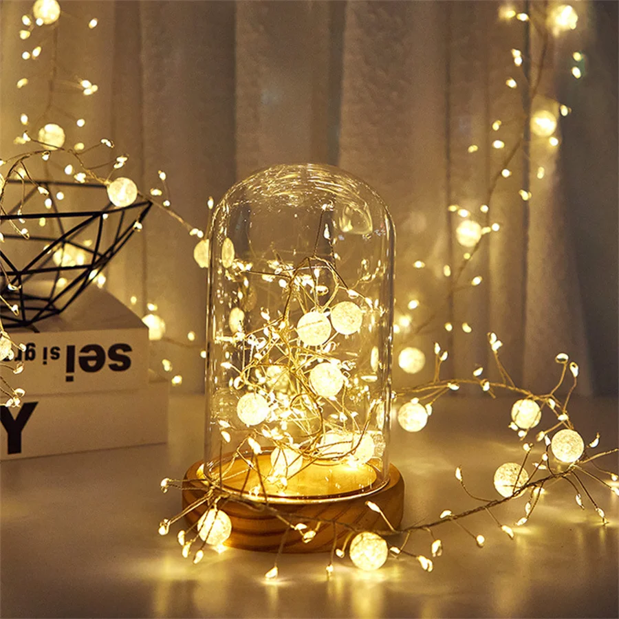 LED Firecracker Fairy Light Outdoor Waterproof Crystal Crackle Ball String Light For Christmas Tree Home Party Holiday Garden