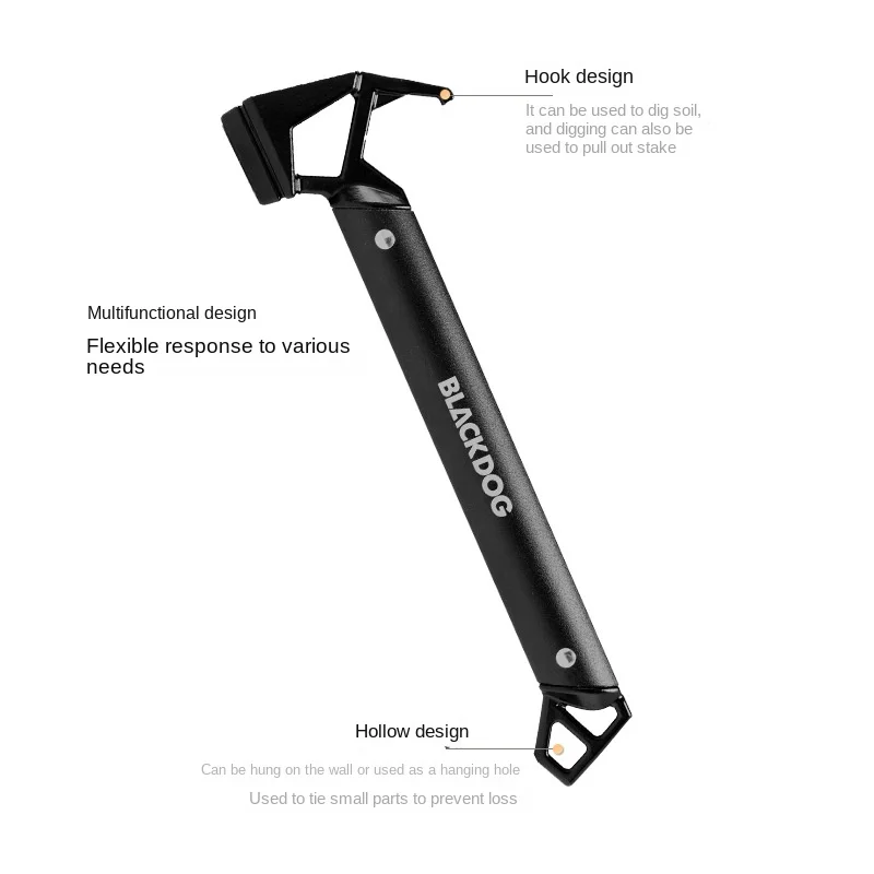 BlackDog Outdoor Multifunctional Cast Iron Camping Hammer Tent Ground Peg Hammer Field Equipment Aluminum Alloy Handle