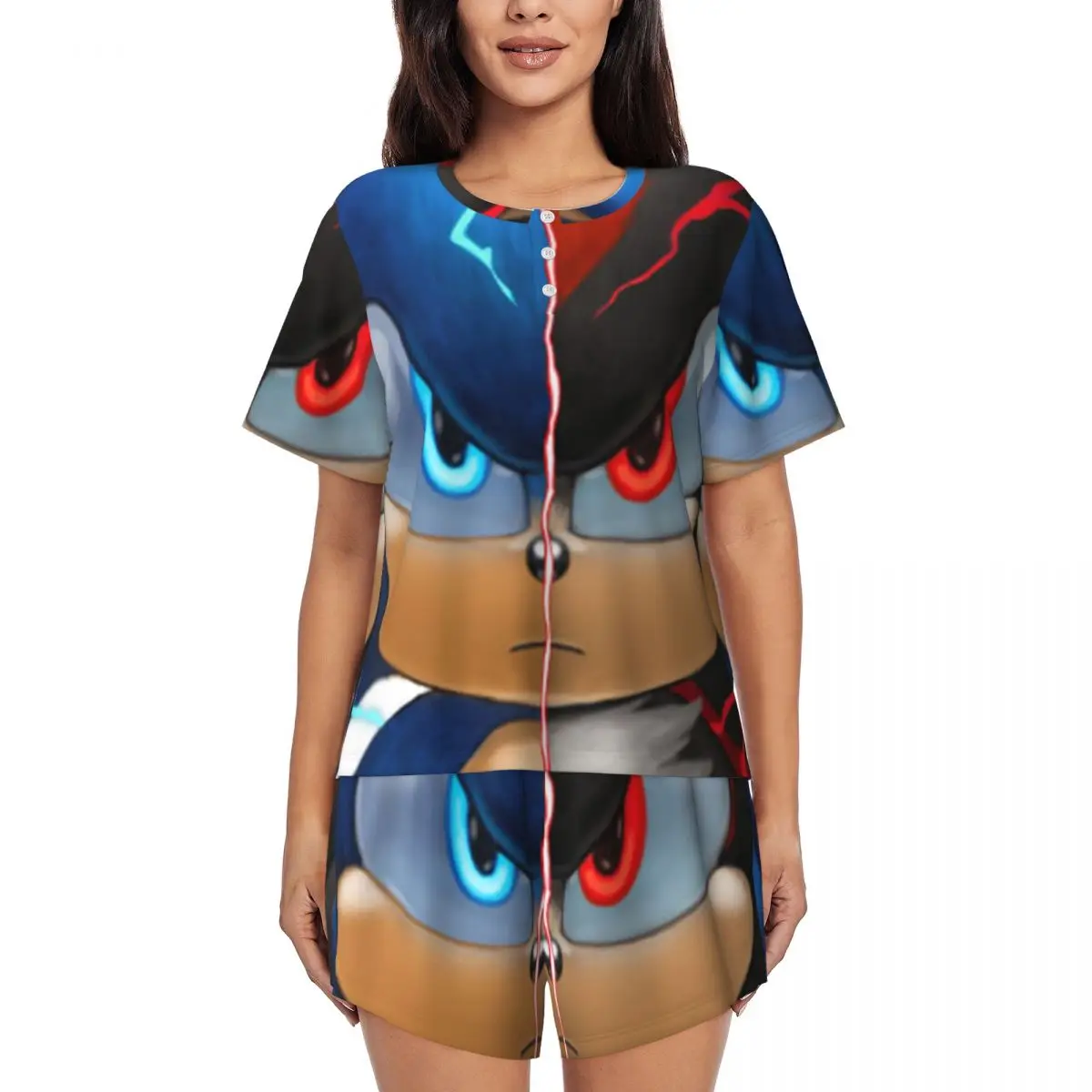 

Sonic Shadow Round Neck Short Sleeve Nightgowns for Sleeping Sleepshirts Women Soft Pajama Set Short Pants
