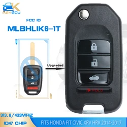 KEYECU MLBHLIK6-1T 313.8/433MHz ID47 Chip Upgraded Flip Remote Key Fob 3+1 Button for Honda CRV 2014 2015 2016 , HRV 2016 2017