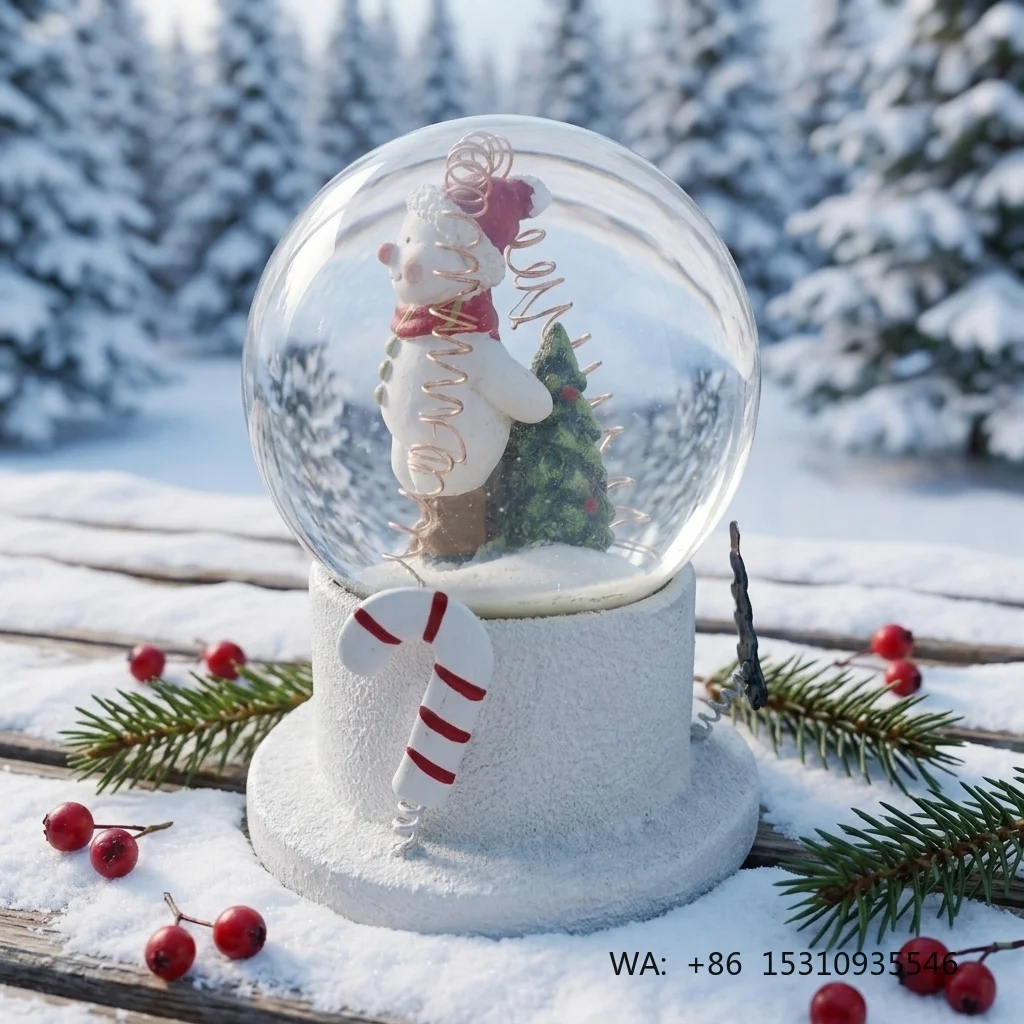 Custom Handmade Fine-Crafts Resin Christmas Snow Globe Water Ball with Light and Music for Souvenir