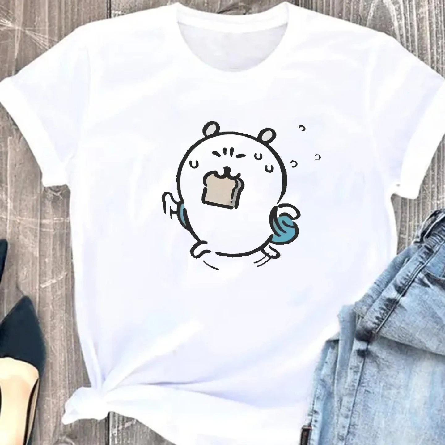 Fun Joke Bear Print T Shirt Unisex Vintage Short Sleeve Hip Hop Streetwear Summer Casual Tops Fashion Gift