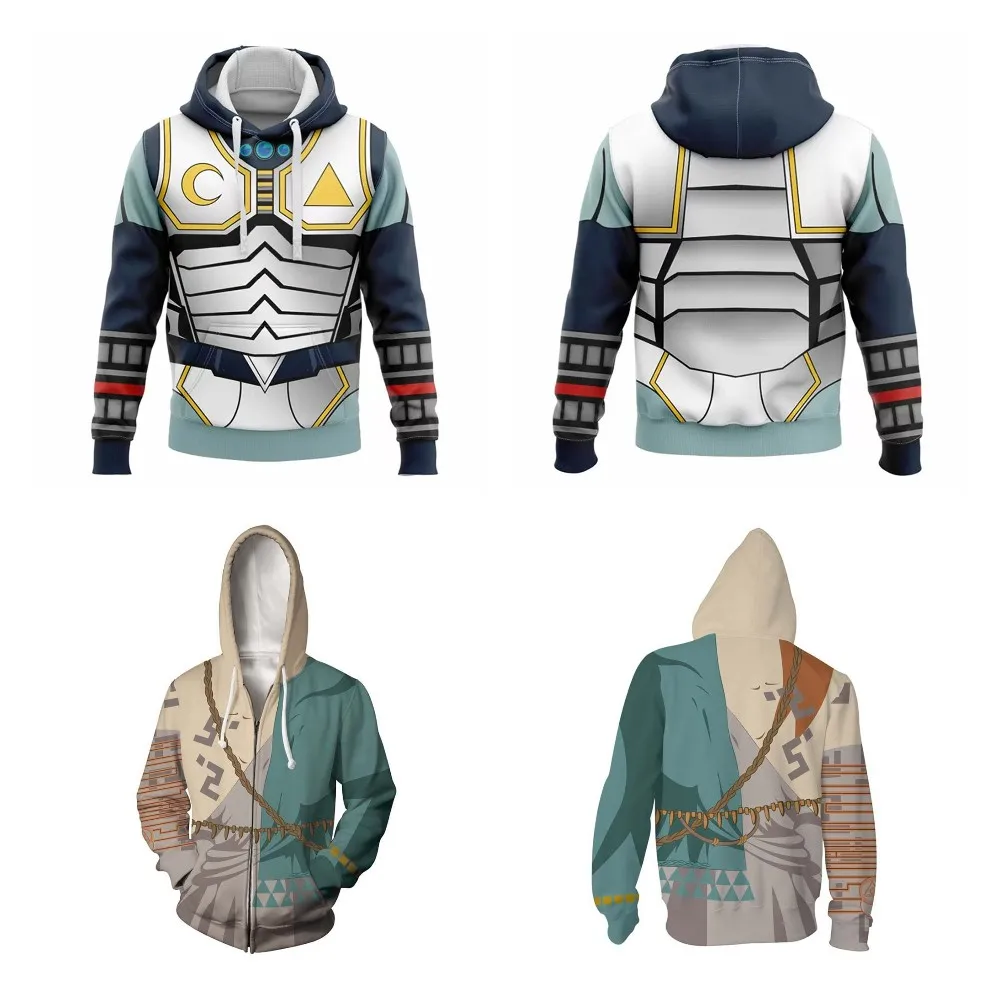 Fierce Deity Link Cosplay Fantasy Hoodie Anime Zeldar Game Tears Kingdom Disguise Costume Adult Men Hooded Sweatshirt Pullover