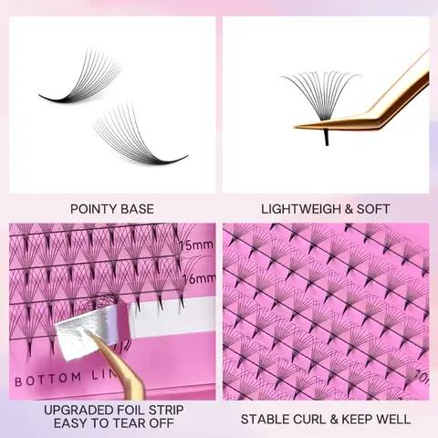 MAYOOC 320 팬 프리메이드 볼륨 팬 포인티 베이스 미디엄 스템 샤프 씬 프리메이드 러시안 볼륨 팬 속눈썹 연장 커스텀 로고