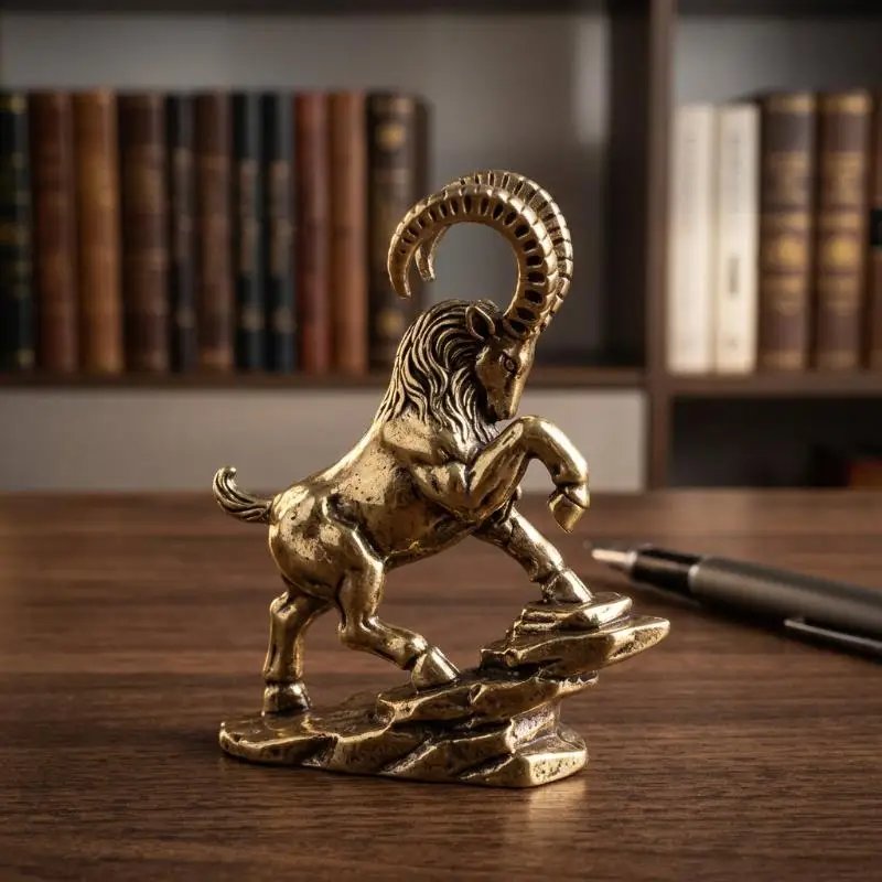 2027 Chinese Zodiac Goat Lucky Statue Hand Polished Brass Sheep Figurine Desktop Ornament For Office Fengshui Decor