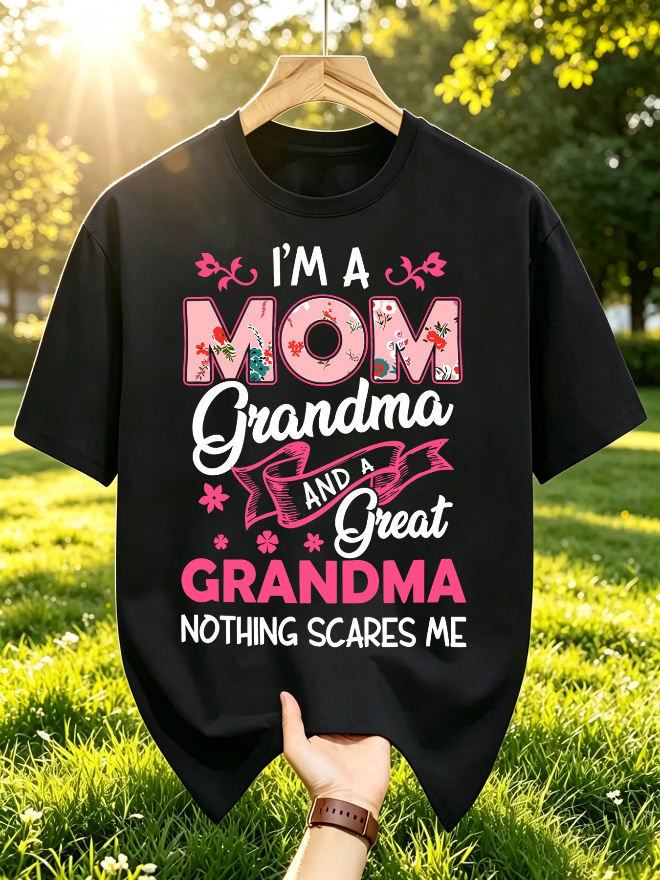 Nothing Scares Me I'M A Mom Pattern T-Shirt Mens Loose Cotton Tee Fashion Summer Short Sleeve Unisex All-Match Hip Hop Clothing