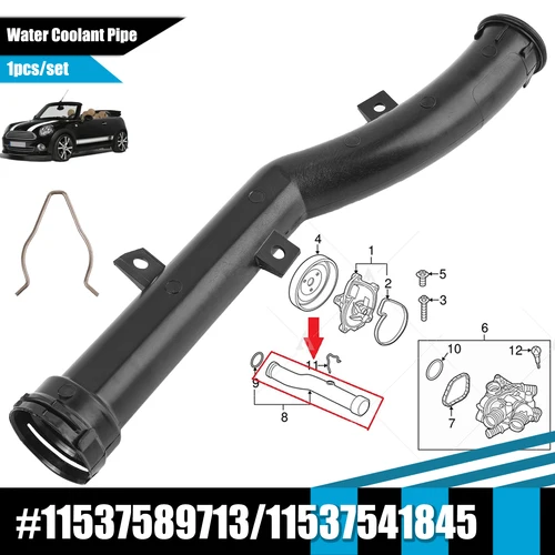 Imagen 1 del producto Tubo de manguera de bomba de agua refrigerante de motor de coche con bloqueo de Clip apto para Mini Cooper R56 R57 R58 R59 R60 R61 LCI 11537589713 11537541845