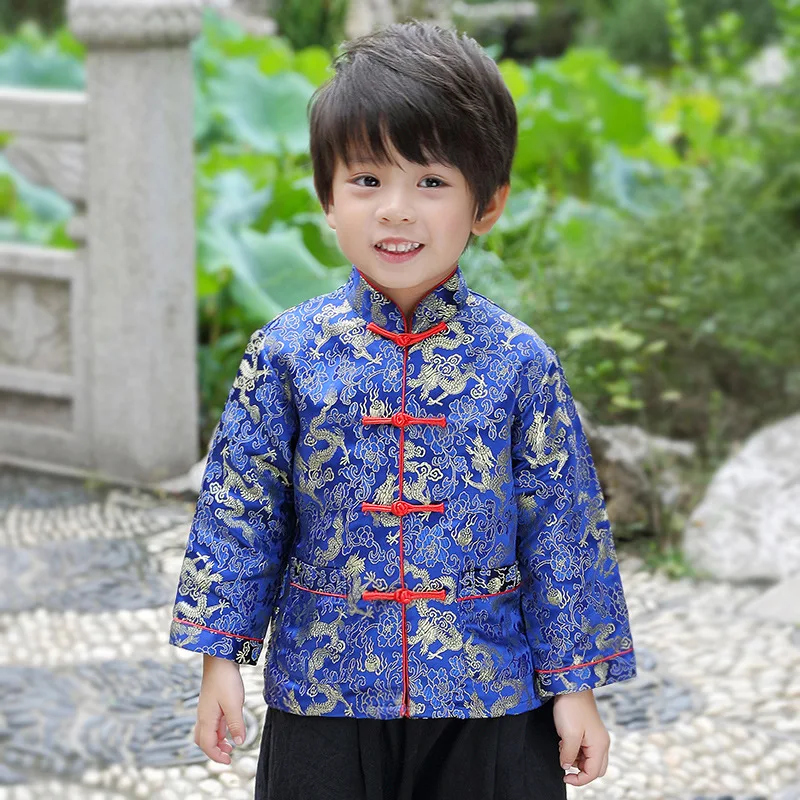 Boys Hanfu Jackets Spring Autumn Long-sleeved Children's Tang Costume Chinese Style Performance Coats for Kids Teenager Outfits