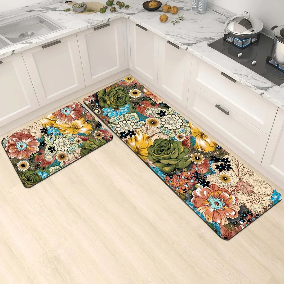 

Bohemian Style Colorful Flowers Kitchen Floor Mat Household Door Mats Hallway Decor Carpet Diatom Mud Bathroom Entrance Doormat