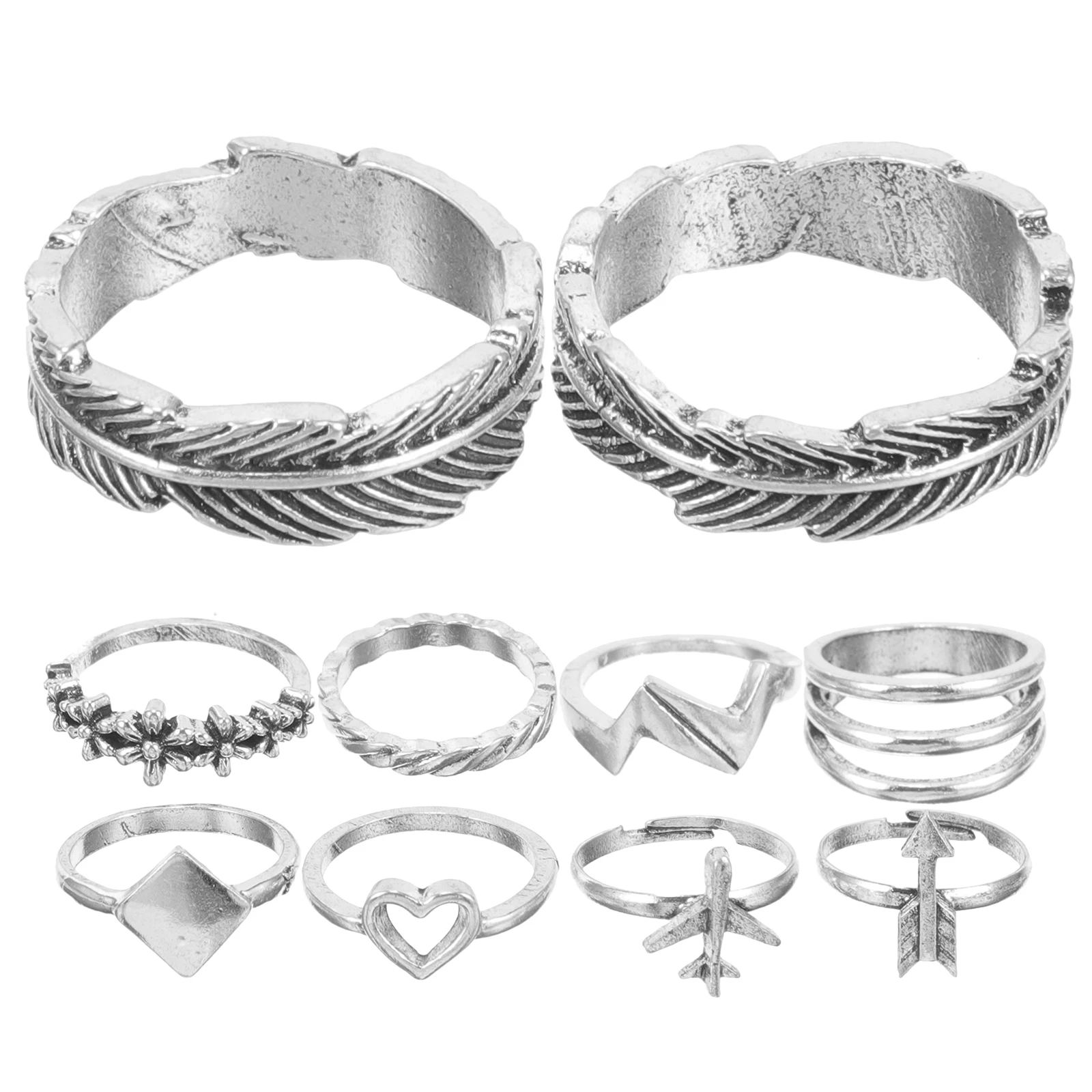 

10 Pcs Geometric Craft for Women Decorative Finger Girls Silver Metal Miss