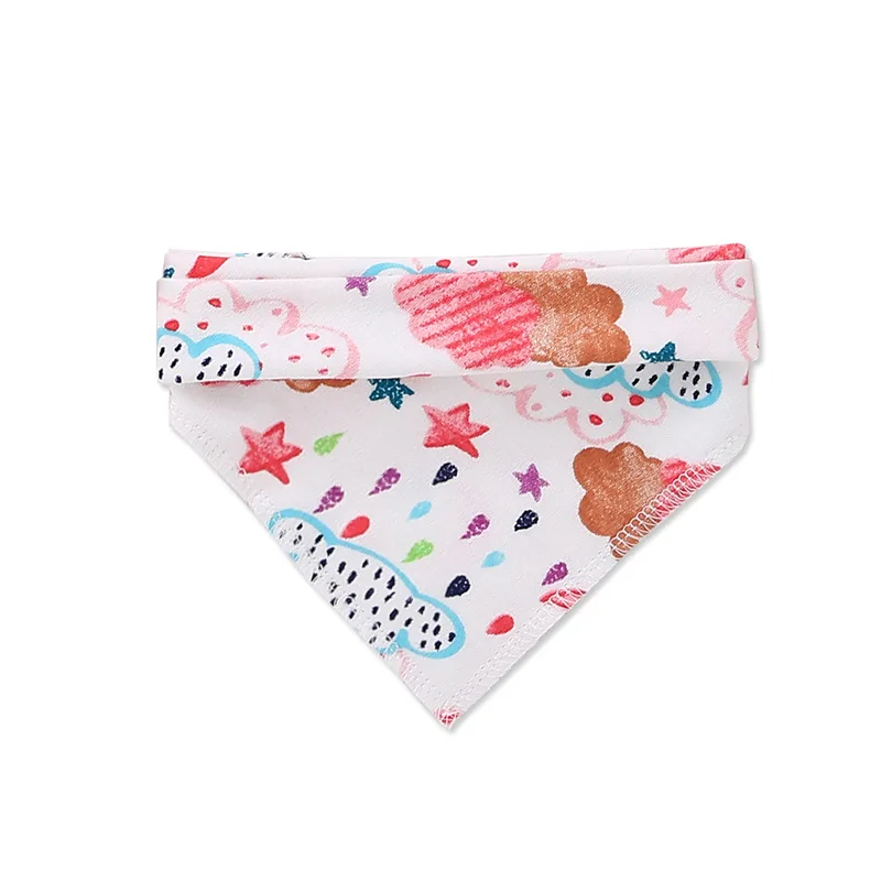 Bib de algodão com botão para menino e menina, triângulo, desenhos animados impressos, bandana para comida, comida para bebê