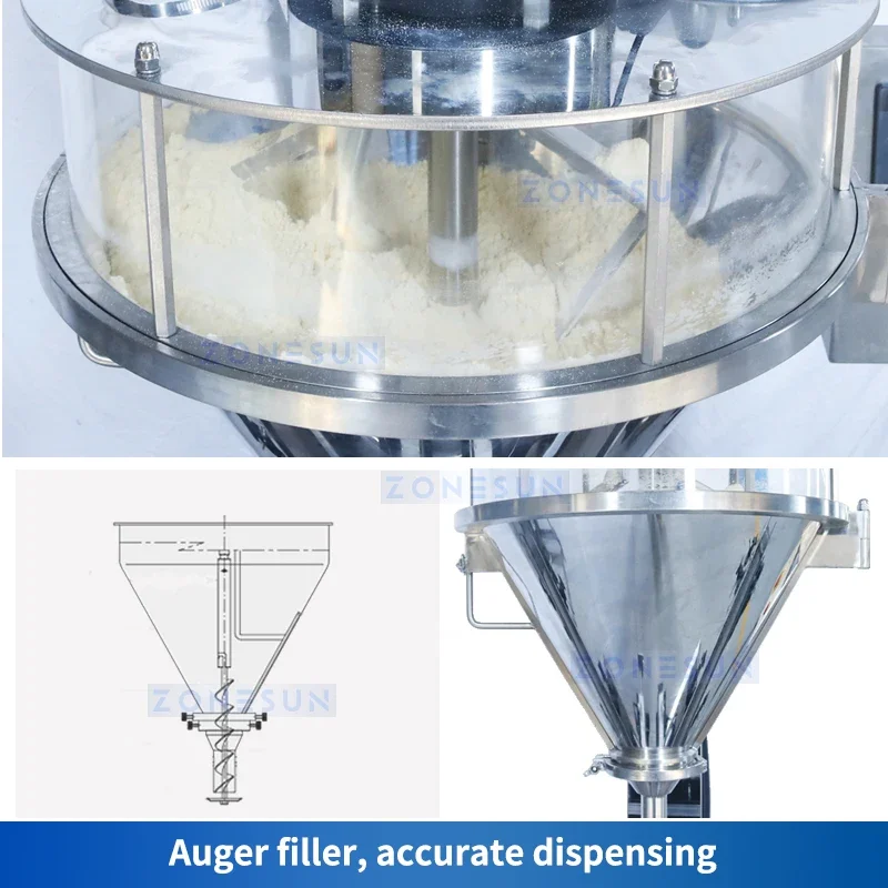 ZONESUN VFFS Powder Bagger Big Pouches Packs Flour Sugar Salt Feeding Elevator Packaging Filling Sealing Machine ZS-FS420E