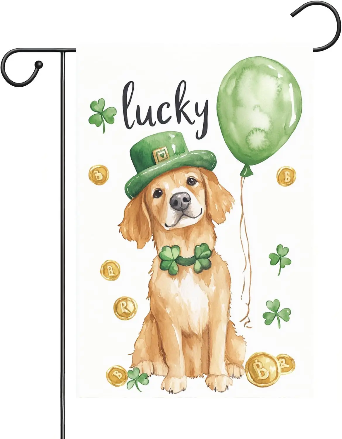 St Patrick's Day Garden flag Golden Retriever Wearing A Hat lucky Clover Seasonal Holiday Anniversary Courtyard Outdoor  ZZM