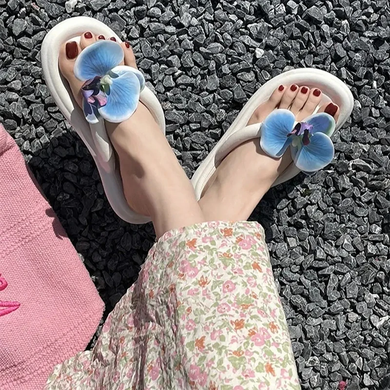 

2025 New Summer Butterfly Orchid Flower Flip-Flops for Women - Soft Sole Non-Slip Sandals Beach Shoes Indoor Slippers for Women