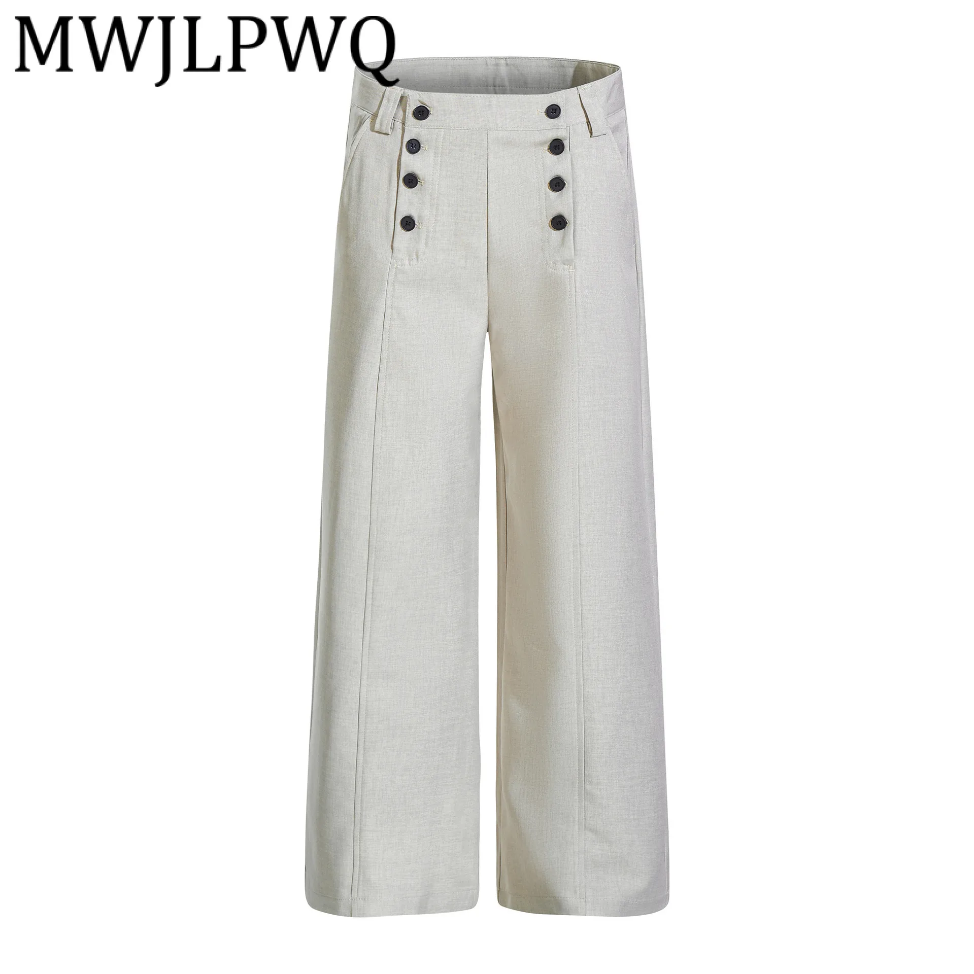 

MWJLPWQ Modish American Style Personality Button Design Casual Suit Trousers Male Spliced Straight Pants 2025 Autumn New 21674