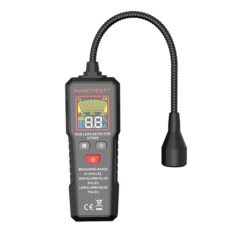 HABOTEST HT608 Digital Gas Leak Detector with Temperature Humidity Meter LCD Display Oxygen Carbon Dioxide Detection Sound Alarm
