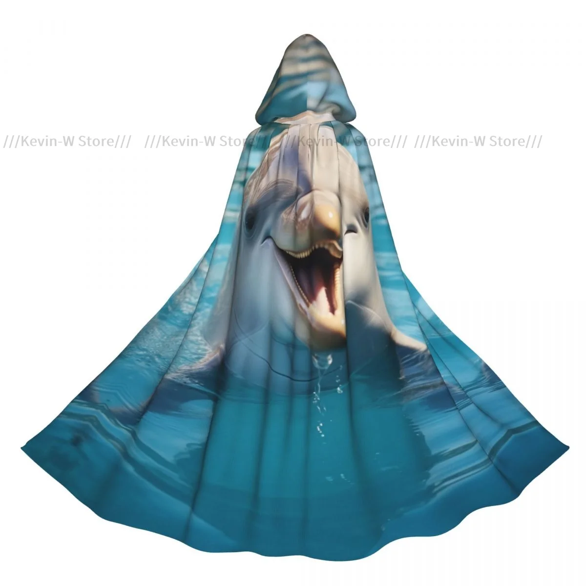 

Adult Cloak Cape Hooded Dolphin Smile Print Medieval Costume Witch Wicca Vampire Elf Purim Carnival Party