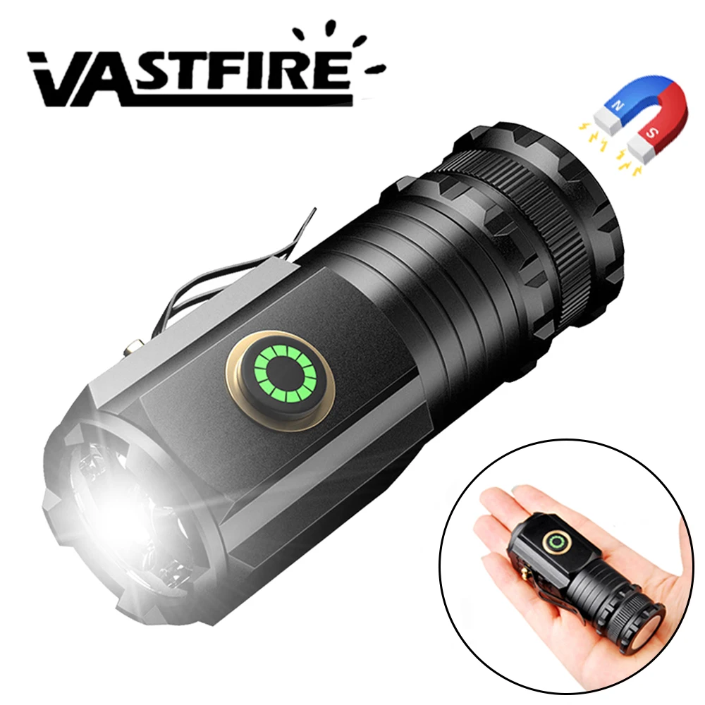 Mini LED Flashlight Outdoor Strong Light Flashlight Portable Spotlight Long Range Torch Lamp with Magnet Rechargeable Camping