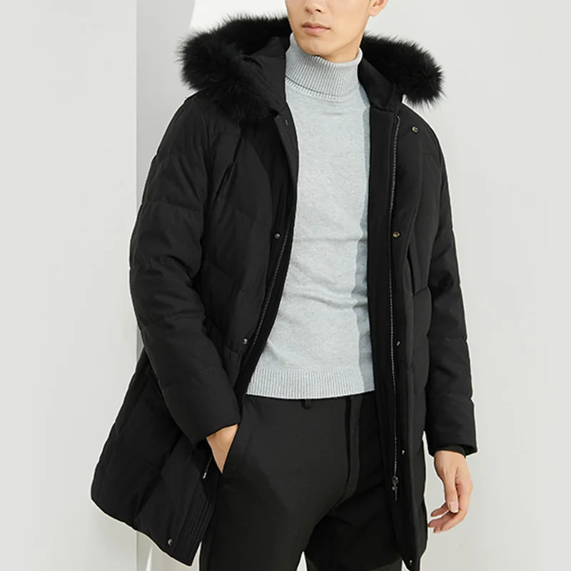 

Men's Winter Puffer Jaet with Fur Collar Casual Hooded Warmth Filled Coat Youth ular Sle Middle Length Outerwear