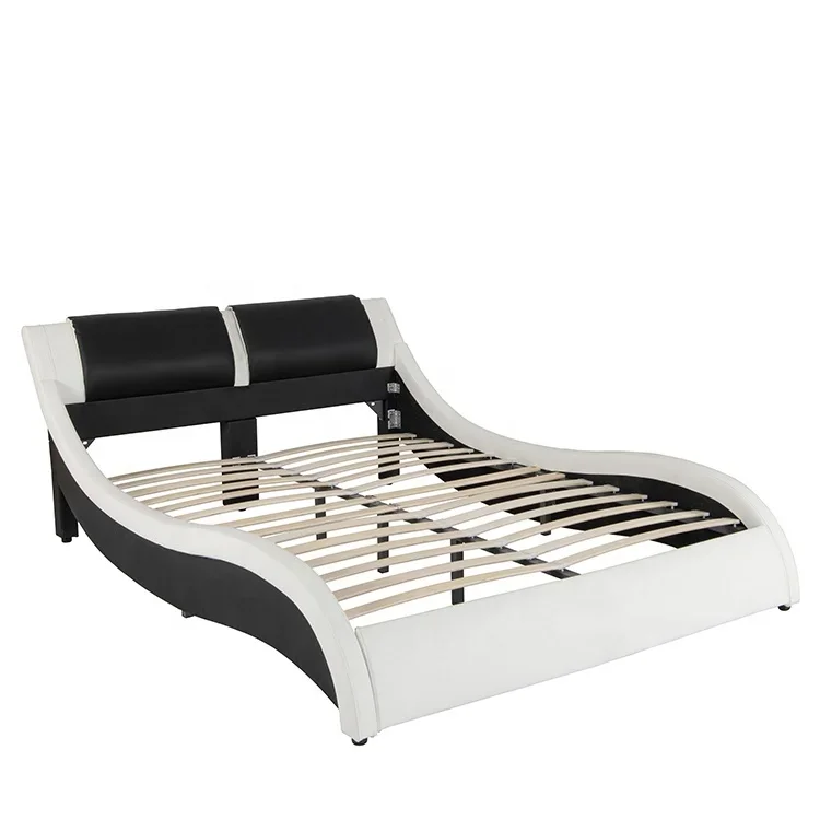 Modern Leather Upholstered Light Emitting Diode Queen/King Bed for Bedroom Furniture