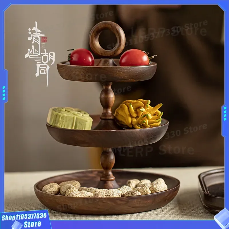 Chinese Solid Wood Fruit Tray Portable Snack Serving Platter Household Candy Dish Natural Wooden Refreshment Storage Board