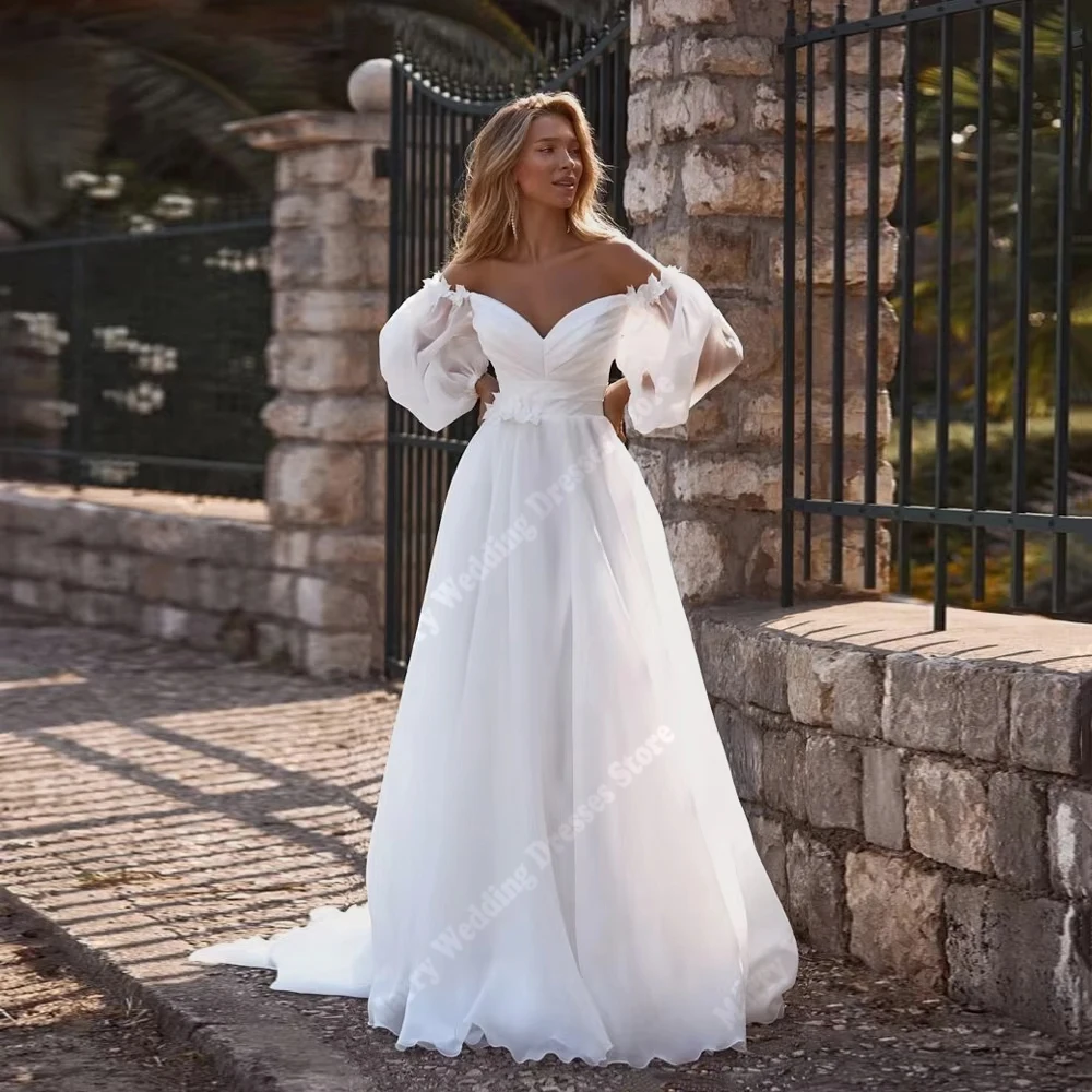 

2025 Fascinating Elegant Women's Wedding Dresses Off The Shoulder A-Line Bridal Gowns Backless Princess Robes 2025 Mariage Femme
