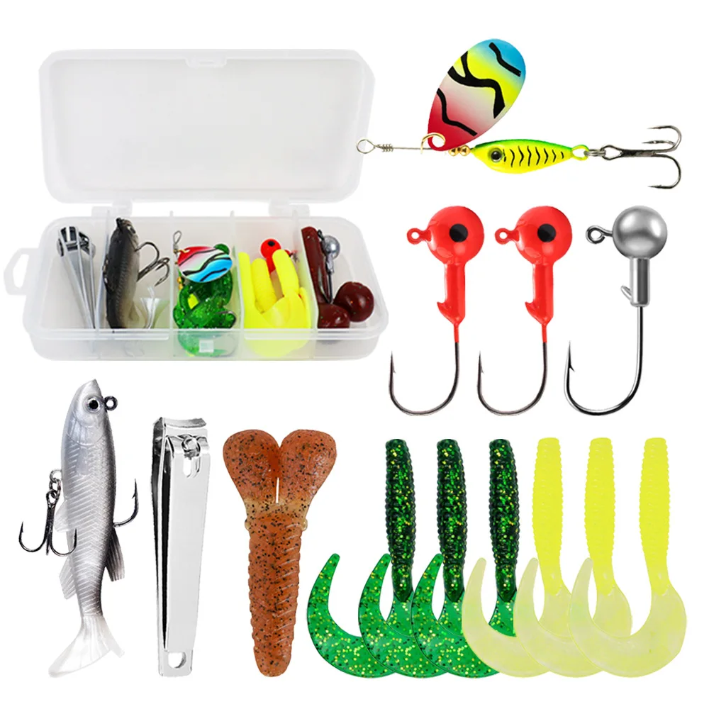 

13PCS T-Tail Soft Bait Jig Head Hooks Fishing Lure Kit Multi Tackle Set for Bass Perch Freshwater Saltwater