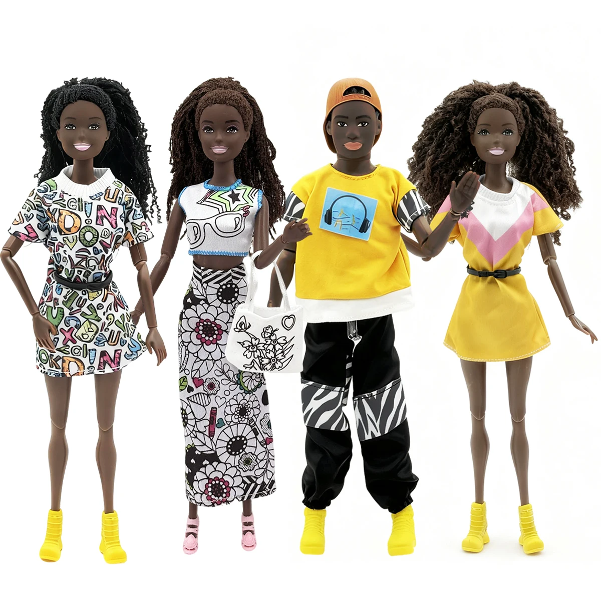 30 cm/11,8 in Mode Lässig Gelenkpuppe Schwarze Haut mit Ethnischen Rock Hip Hop Stil Jungen Puppenhaus Spielen Spielzeug Weihnachtsgeschenk
