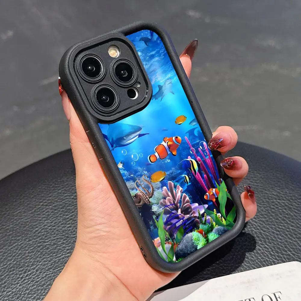 

Nature Ocean Fish Phone Case for iPhone 17 16 15 14 13 12 11 Air Pro Max Plus Black Soft TPU Shockproof Cover