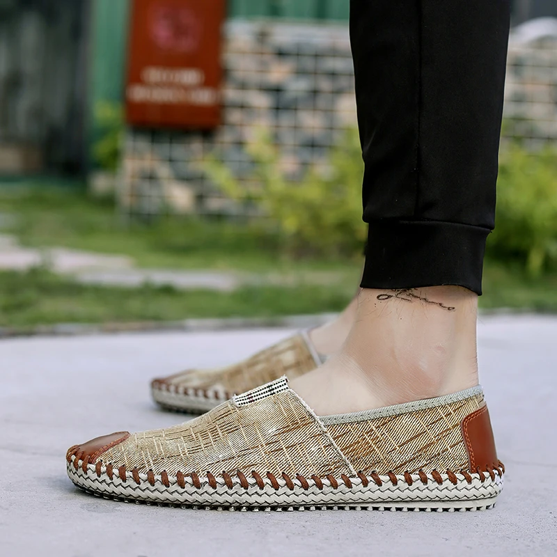 Summer Men Shoes Ethnic Style Hemp Insole Fisherman Breathable Shoes Cool Men Sneakers Casual Flat Loafers Espadrille Big Size