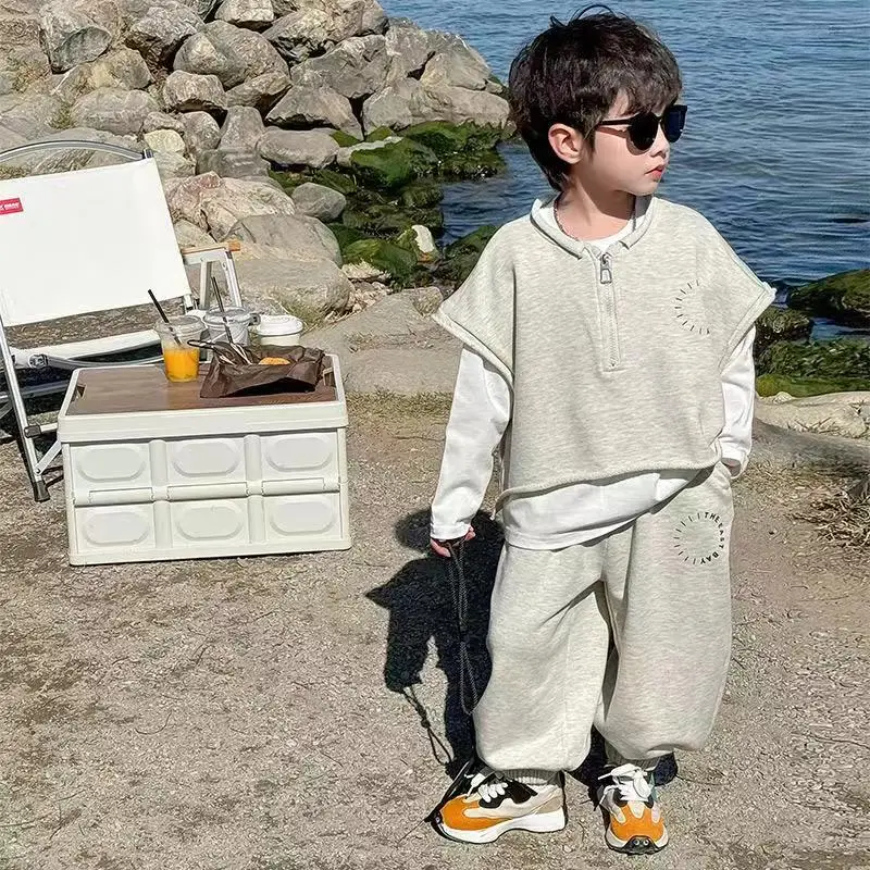 

2-7Y Boys Clothing Set New Children's Spring Pullover Foreigner Sports Set Boys' Korean Edition Handsome 3 Piece Set