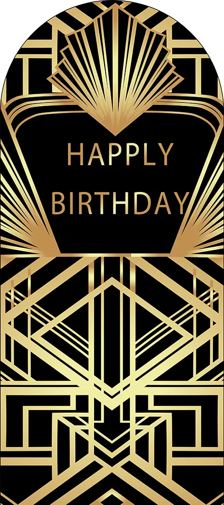 Mocsicka ハッピーバースデーアーチ背景カバー弾性両面ブラックゴールドボヘミアアーチ型背景ガールレディカーパーティー装飾