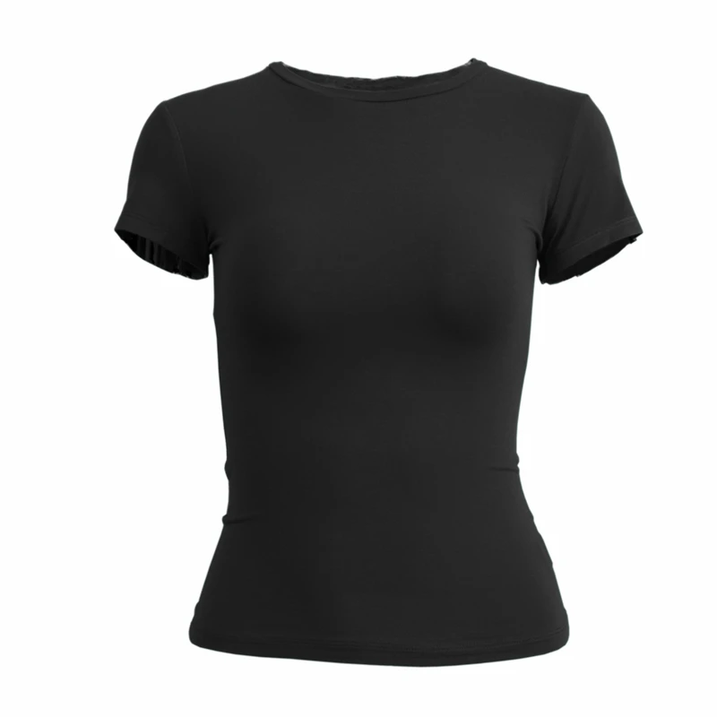 Vrouw Kleding T-shirt met korte mouwen Slim Fit Tops Vrouwelijke O-hals Gebreide schede T-shirt Street Wear Seks Sportief 2024 Y2K New2410