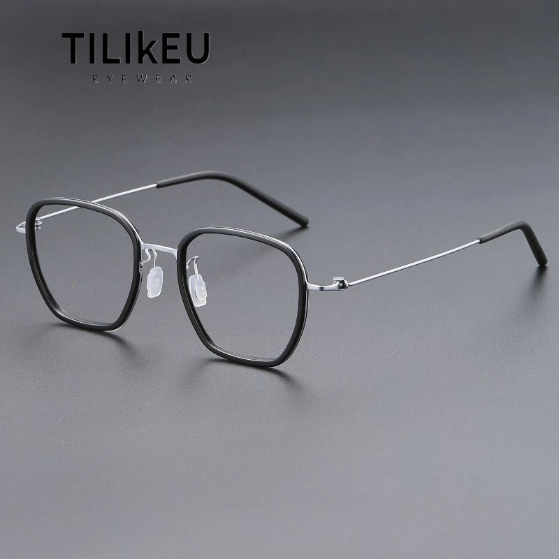 

New Denmark Series Ultra-light Titanium Alloy Square Eyeglasses Frame Men's Vintage Retro Glasses Handmade Acetate Ring Eyewear