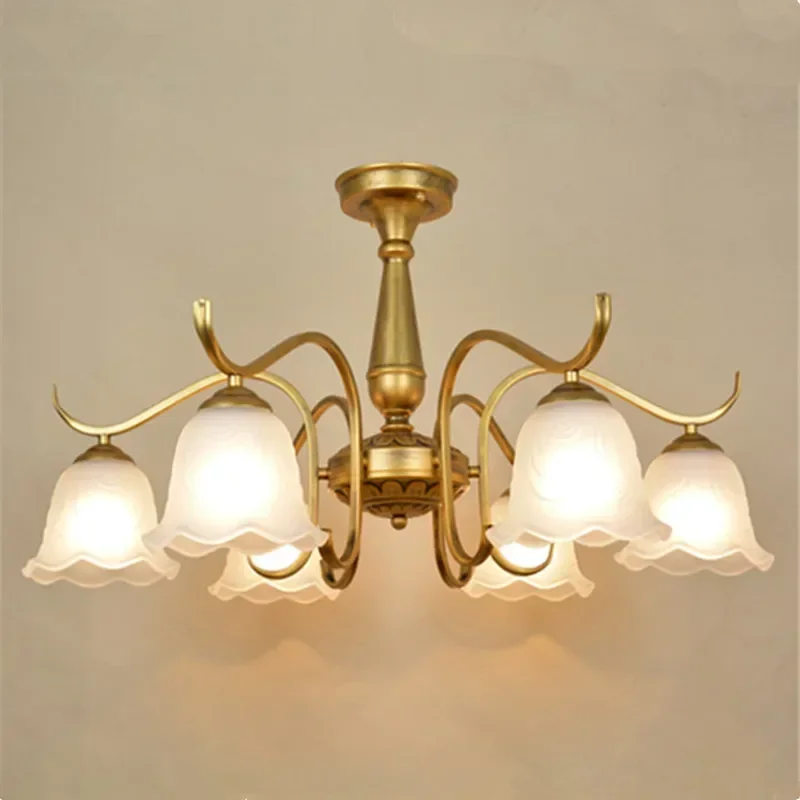 European Iron Art Back to the Ancient Copper Retro Chandelier Living Bedroom Dining Study Yellow Bronze Lamps