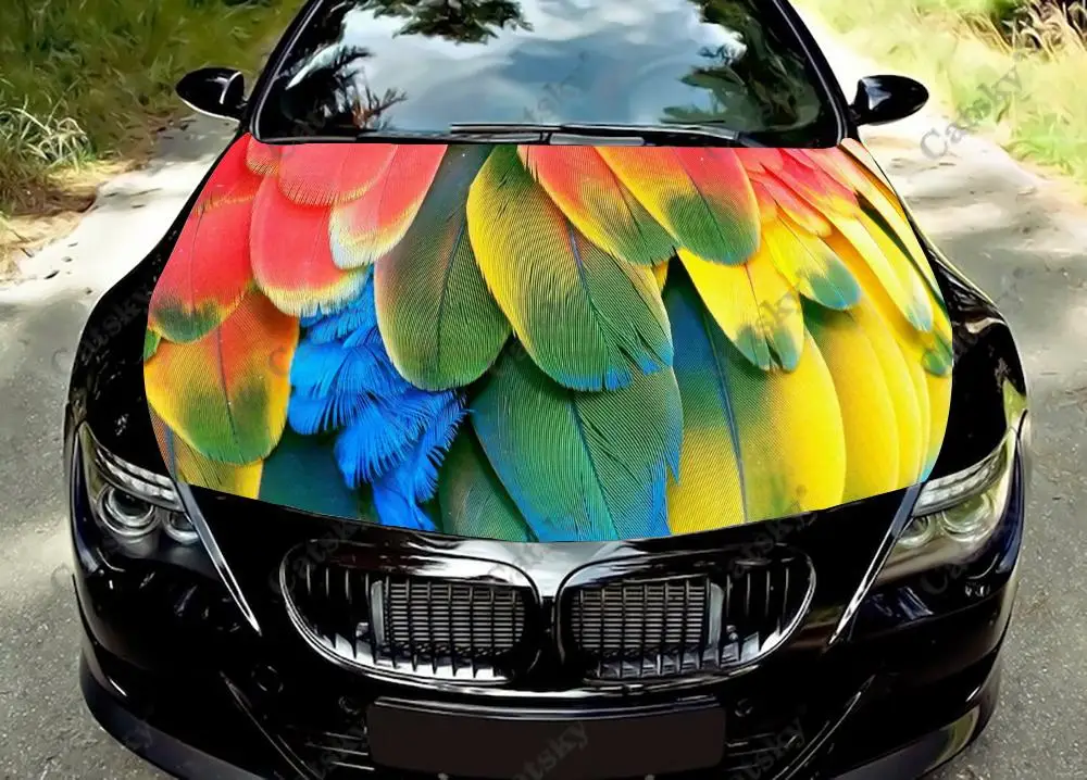 Beauty Parrot Feather Custom Car Hood Protect Vinly Wrap Sticker Decal Auto Accessories Decor Engine Cover for Off-road Pickup