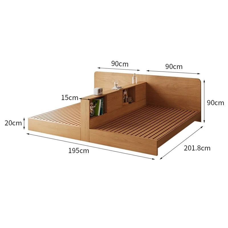 Non-interference double bed, partition, simple bed, storage solid wood bed