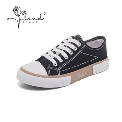 2024 New Canvas Women Shoes Female Lace-up Board Biscuit Breathable Casual Female Small White Women's Vulcanize Flat Sneakers