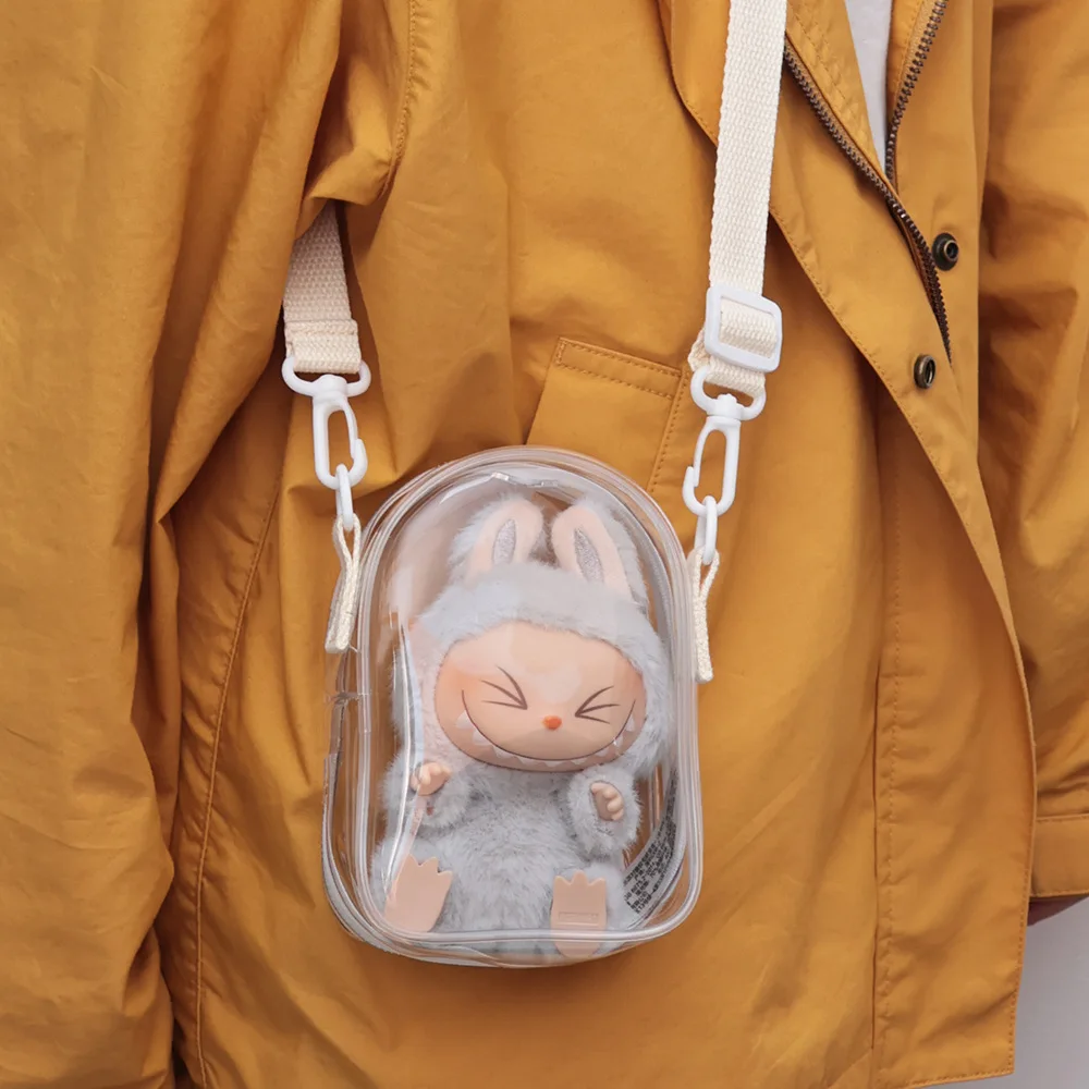 Borsa per il dolore trasparente da 14 cm, bambola in cotone, borsa per uscire, borsa da passeggio per bambini, tracolla, tracolla, borsa a tracolla, antipolvere, semplice