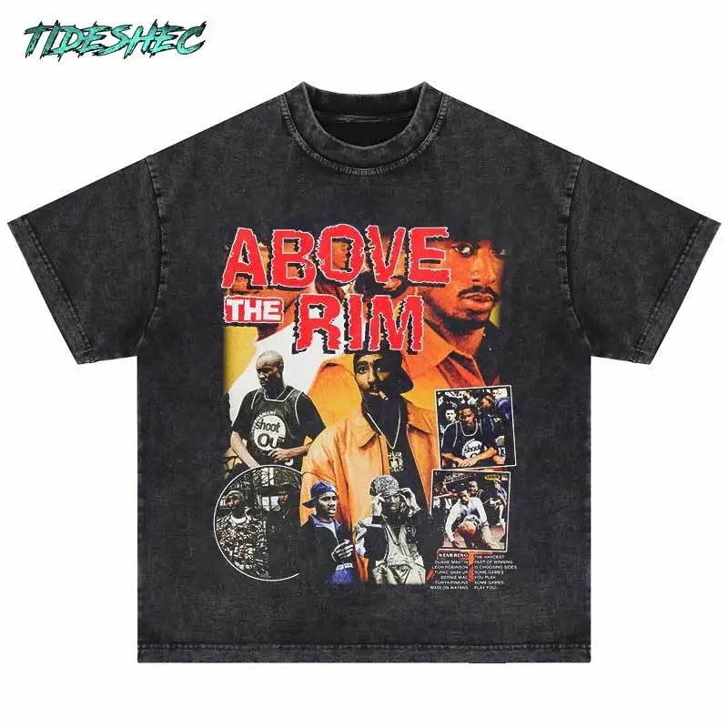 

2024 Harajuku Oversize Cotton Washed Tshirt Punk Gothic Men Portrait Graphic Print T-Shirt Streetwear Hip Hop Vintage Men Tshirt