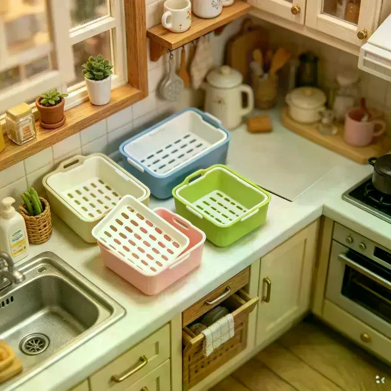 1 Set 1:12 Scale Dollhouse Sink Organizer With Removable Tray Miniature Kitchen Drain Basket For Mini Kitchen Decor