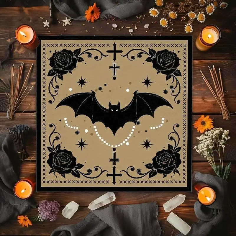 Lotus Yin Yang Sun Moon Face, Bat Rose Altar Cloth Tarot Card Tablecloth Wicka Divination Mystical Meditation Desktop Decor