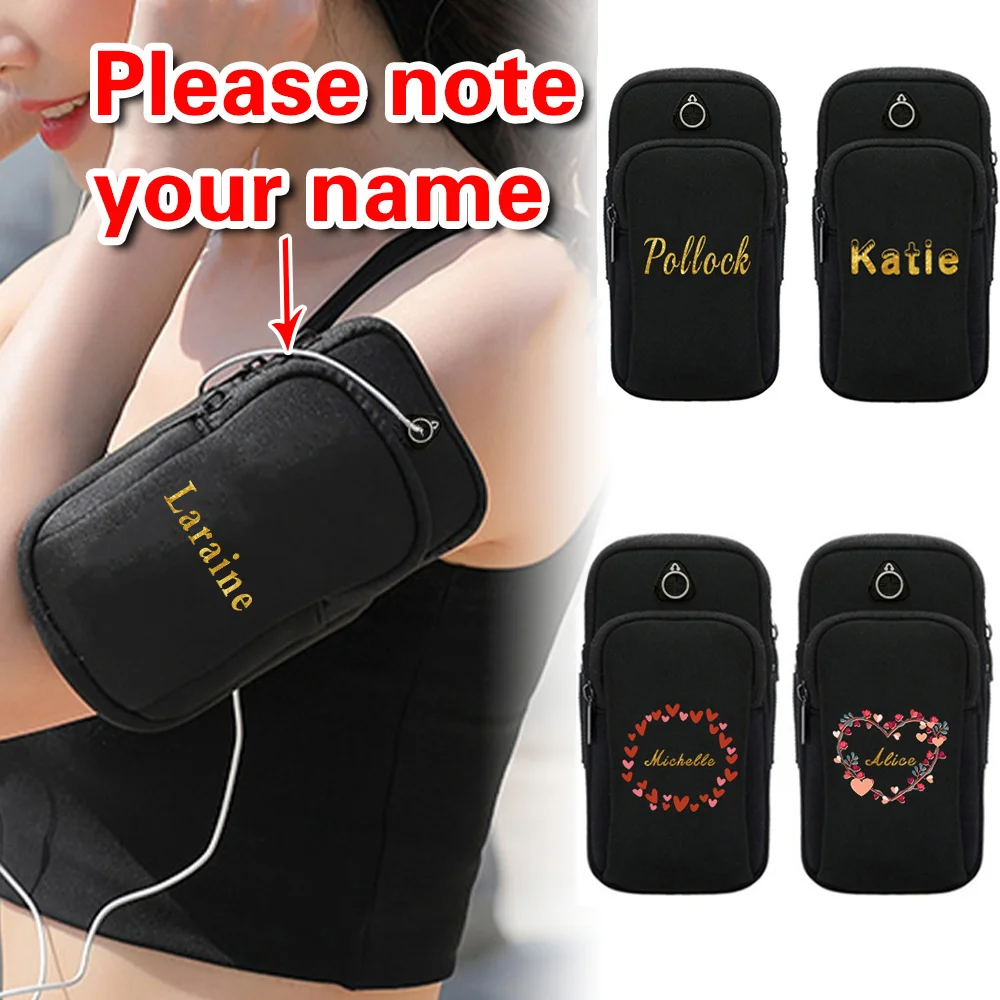 

Customized Name Arm Strap Sports Black Phone Bag Running Arm Phone Bag Sports Phone Bag Personalized 26 Initial Letter Printing