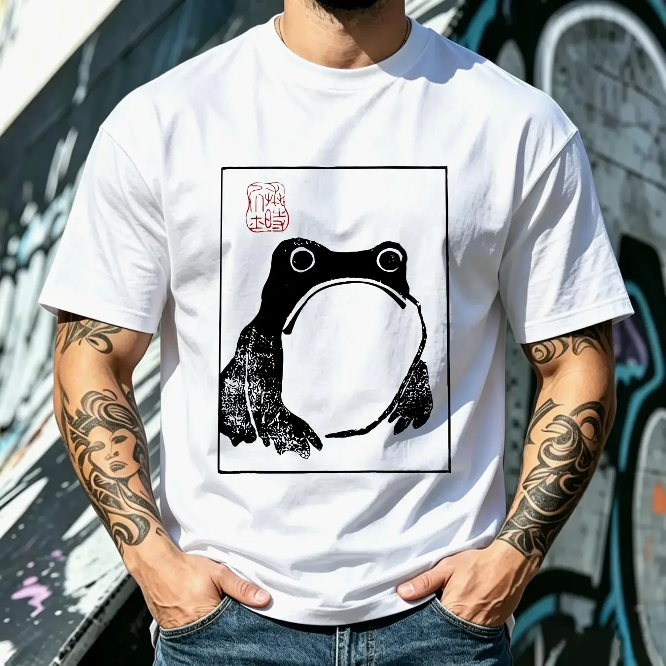 washed T Shirt Matsumoto Hoji Sad Unimpressed Depressed Frog Toad Drawing Fine Art long or short sleeves vintage Washed
