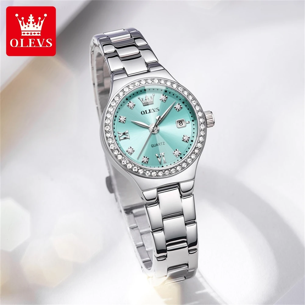 OLEVS Watches For Women Luxury Elegant Quartz Watch Stainless Steel Waterproof Luminous Diamond Bezel DateLadies Watch 5628
