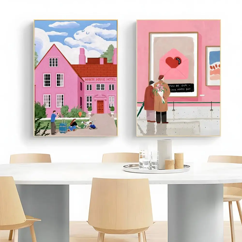 Happy pink bubble illustration Poster Wall Art Print Decorative Mural Home Decor Gift Unframed