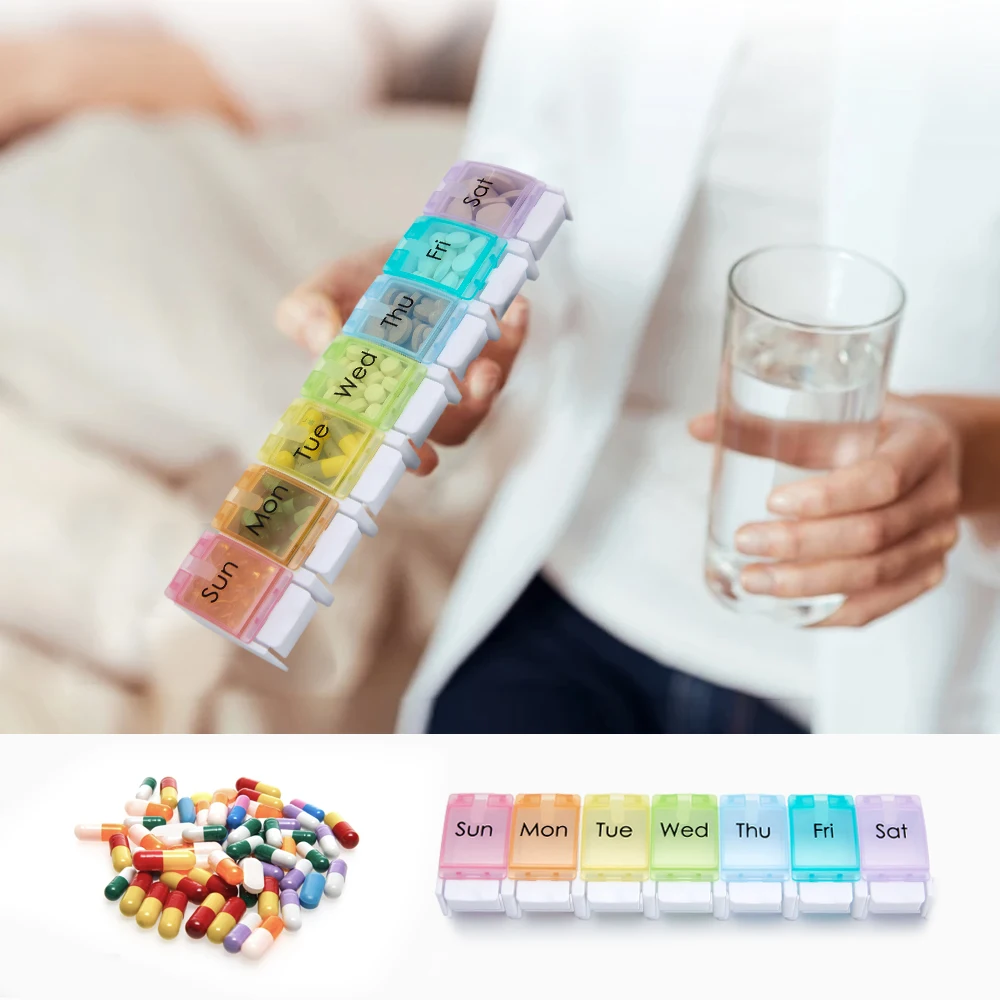 7 Days Weekly Pill Box Colorful Tablet Holder Storage Case For Medicine Button Open Drug Container Mini Box Pill Organizer